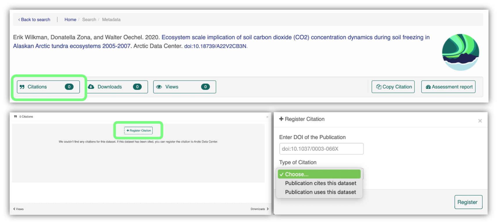 Button to register citations