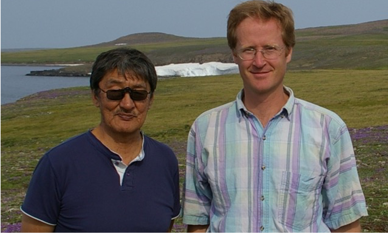 George Noongwook (left), the local project leader, and Henry Huntington (right) out on the land near Savoonga.